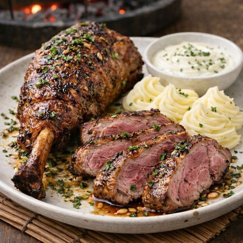 Đ&ugrave;i Cừu Nướng BBQ Bơ Gừng